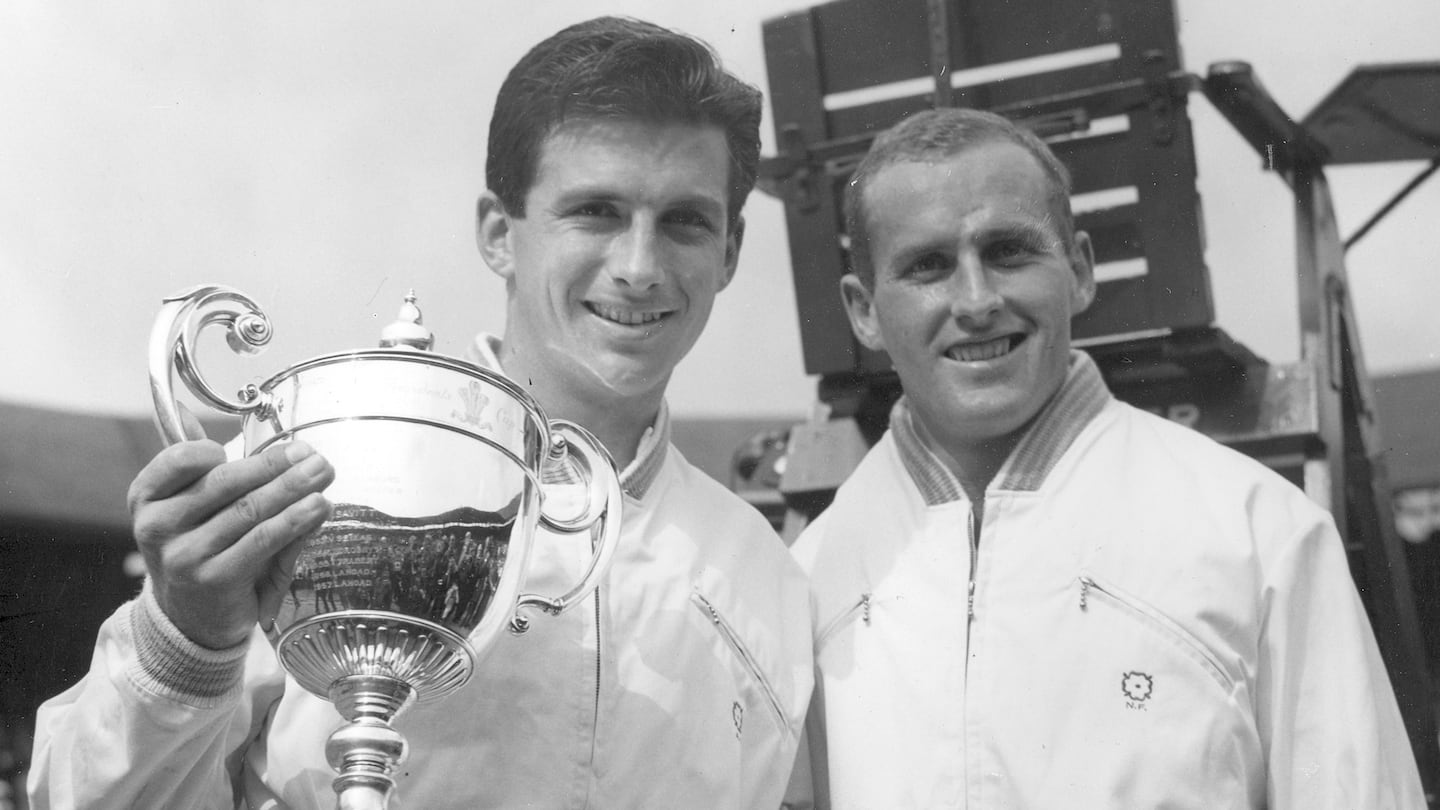 Mr. Fraser (right), with Ashley Cooper, who beat Mr. Fraser to take the men's singles championship in Wimbledon in 1958.