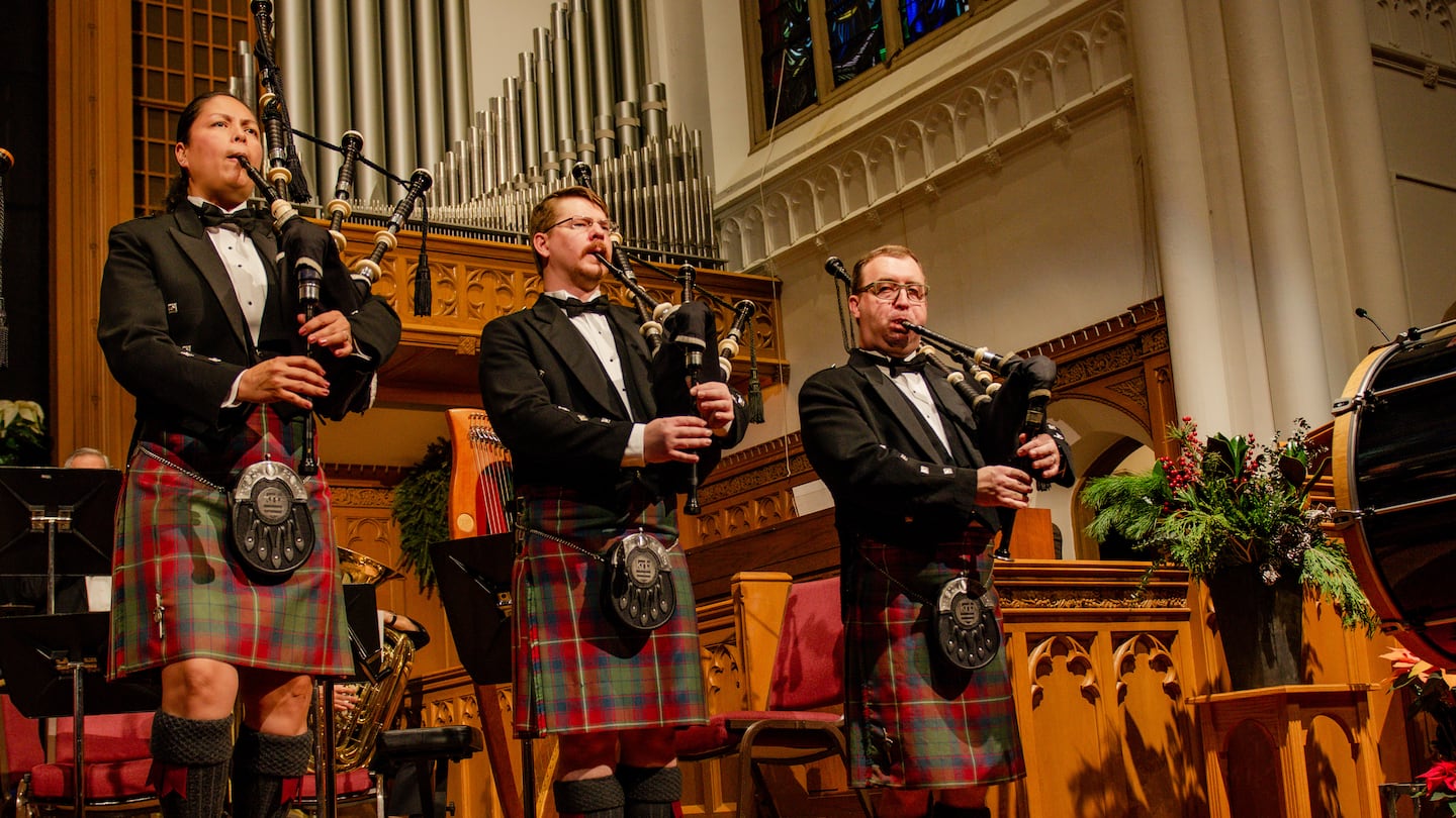 The Kevin Blandford Memorial Pipe Band in the 2023 New Jersey concert on December 17, 2023. 