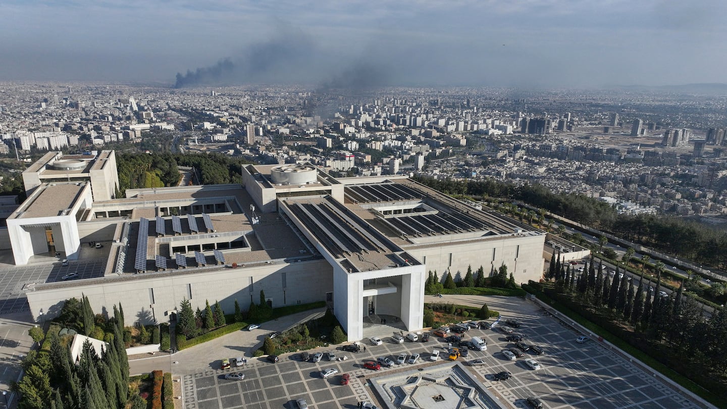 The Syrian presidential palace in Damascus on Sunday, after Islamist-led rebels declared that they have taken the Syrian capital in a lightning offensive, sending President Bashar Assad fleeing and ending five decades of Baath rule in Syria.