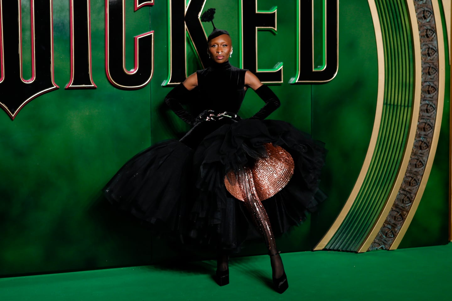 Cynthia Erivo poses for photographers upon arrival at the premiere of the film 'Wicked' in London, Nov. 18, 2024.