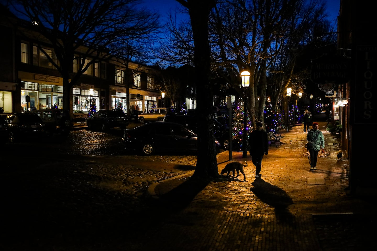 Downtown Nantucket was decorated with Christmas trees in November 2021.