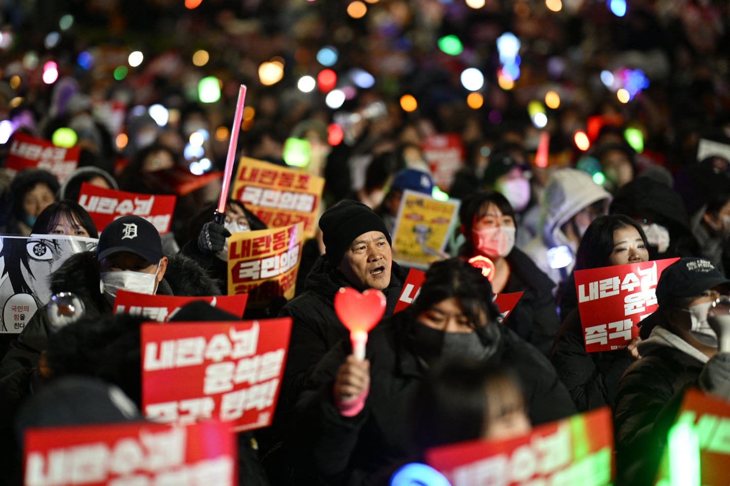 Demonstrators take part in a protest calling for the ouster of South Korea President Yoon Suk Yeol on the grounds of the National Assembly in Seoul on Dec. 9.