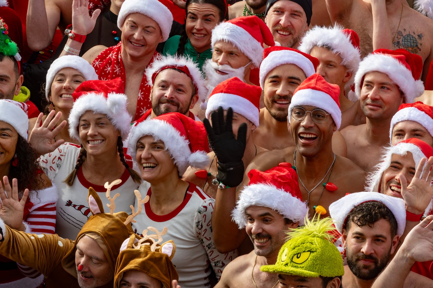 The start of the one-mile Jingle Bell Run down Commercial Street in Provincetown was one of the highlights of the Holly Folly celebration. Stan Grossfeld/Globe Staff
PStan Grossfeld/Globe Staff
P