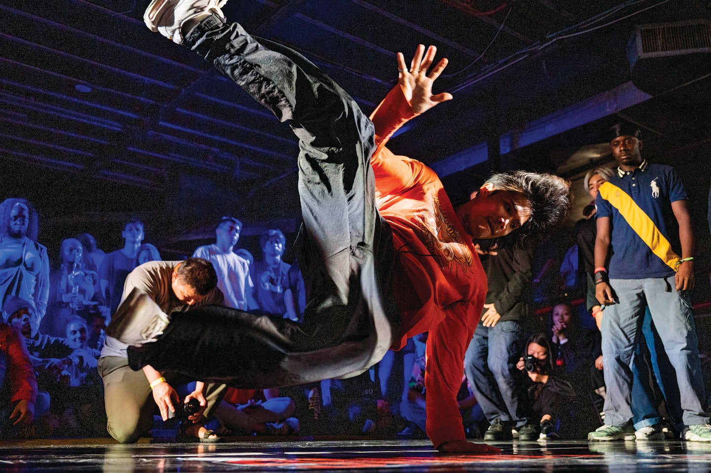 Members of The Floor Lords perform at a breakdancing competition in 2023. See them at WBUR CitySpace on Wednesday.