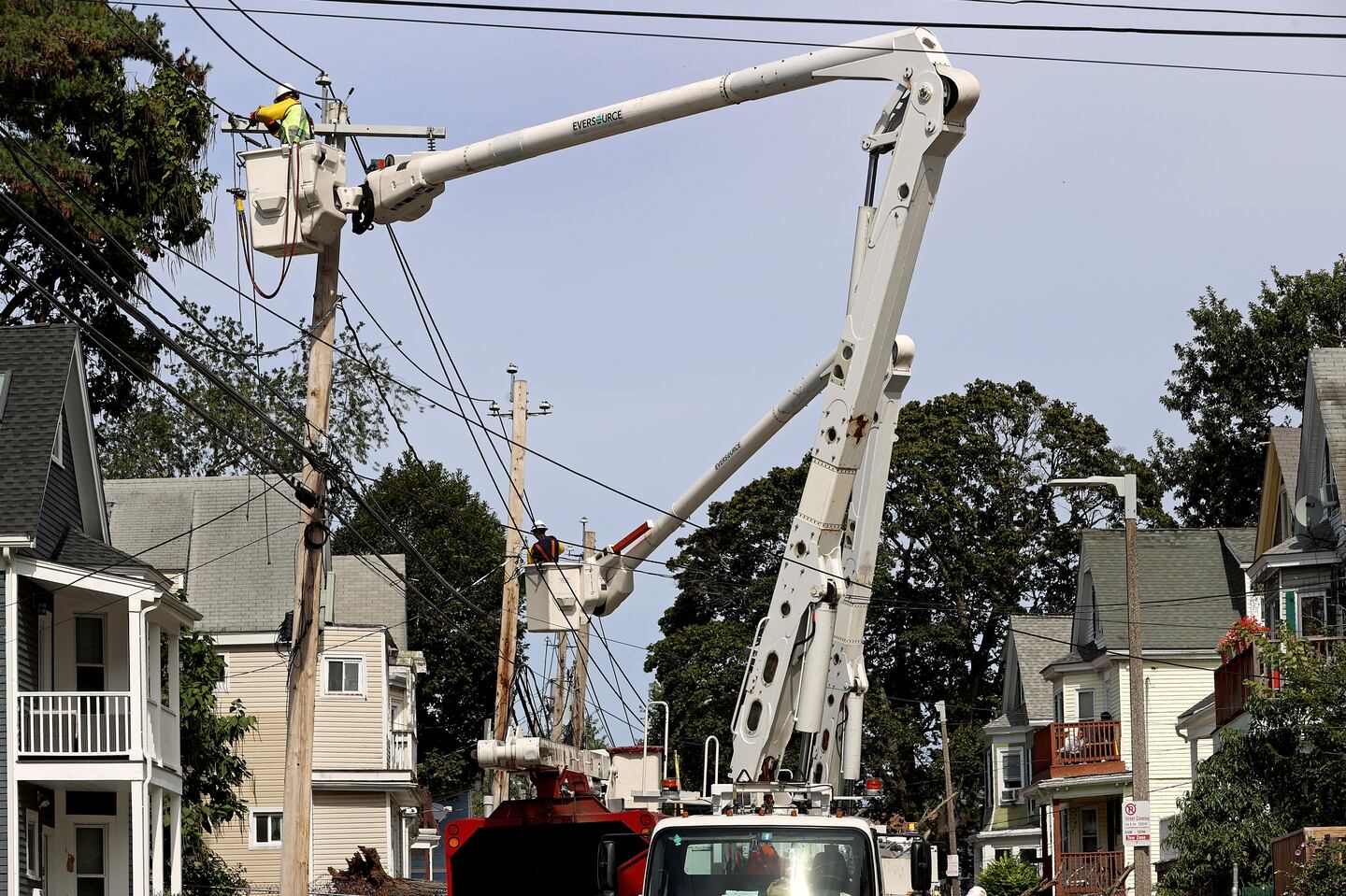 An Eversource crew at work in Dorchester.