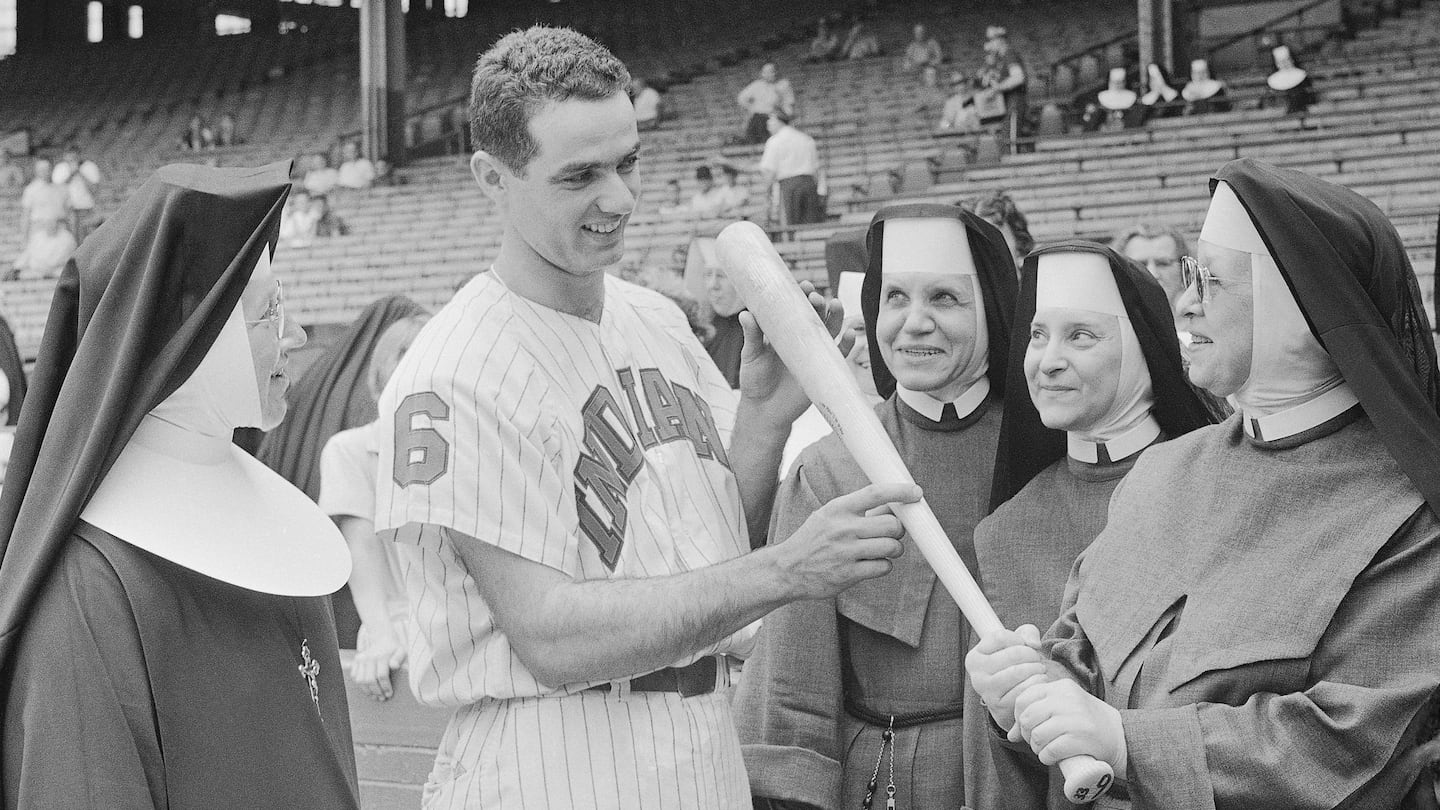 Rocky Colavito greeted a group of nuns who took in a game at Cleveland's Municipal Stadium on June 26, 1959.