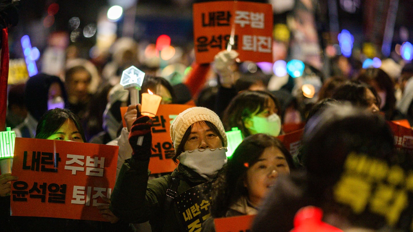 Demonstrators took part in a protest calling for the ouster of South Korea President Yoon Suk Yeol near the National Assembly in Seoul Wednesday.