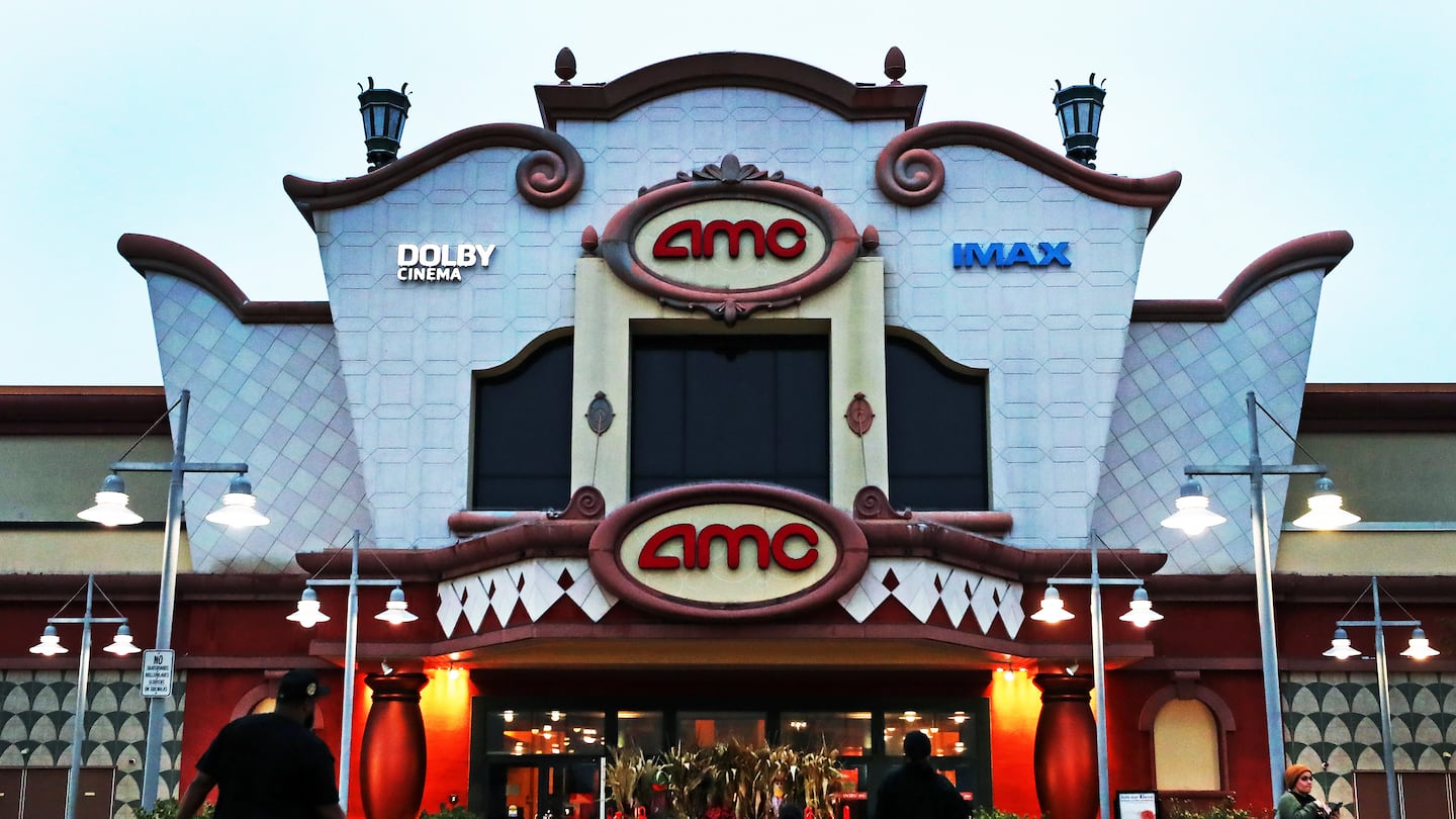 The exterior of the AMC Methuen 20 movie theater building located in “The Loop," a shopping and entertainment destination.