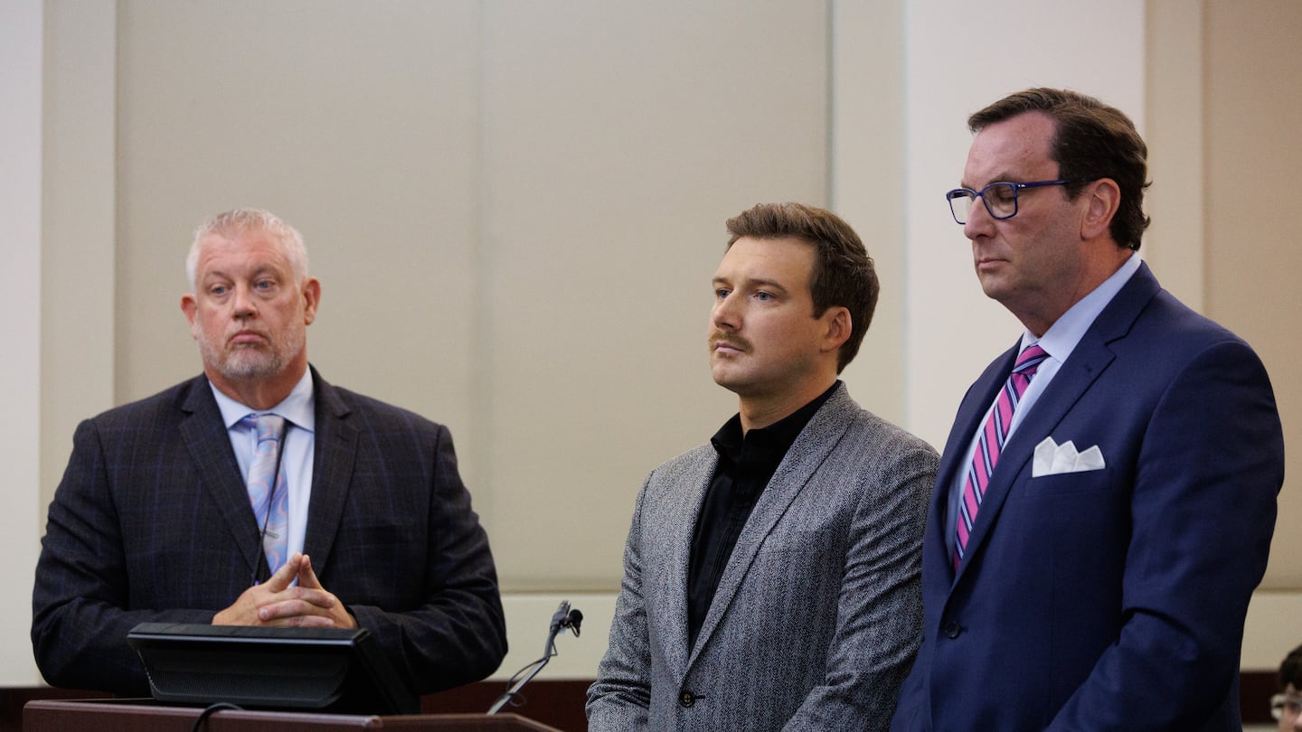 Country music star Morgan Wallen appears with attorney Worrick Robinson (R) in court for a plea hearing on Dec. 12, 2024 at the Justice A. A. Birch Building in Nashville, Tennessee.