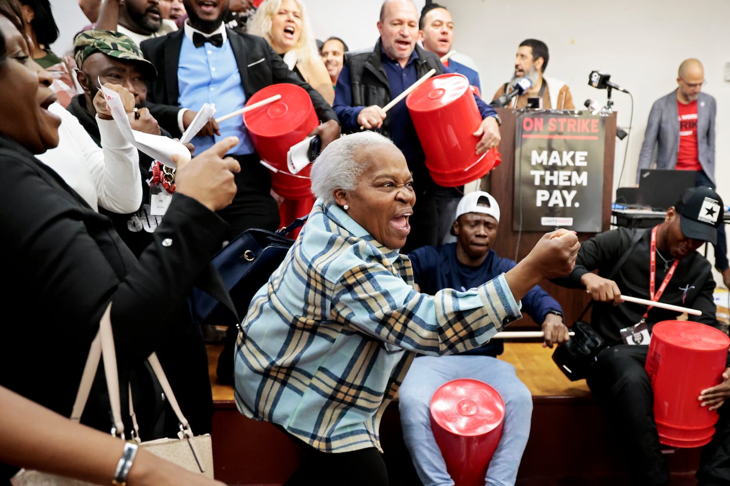 Workers, including Antonia David, rejoiced after the vote. Employees with Omni Hotels, represented by Unite Here Local 26, ratified a contract.