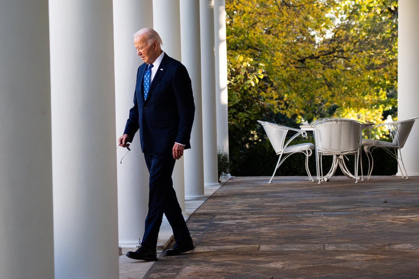 President Biden walked to the White House's Rose Garden to give an address last month.