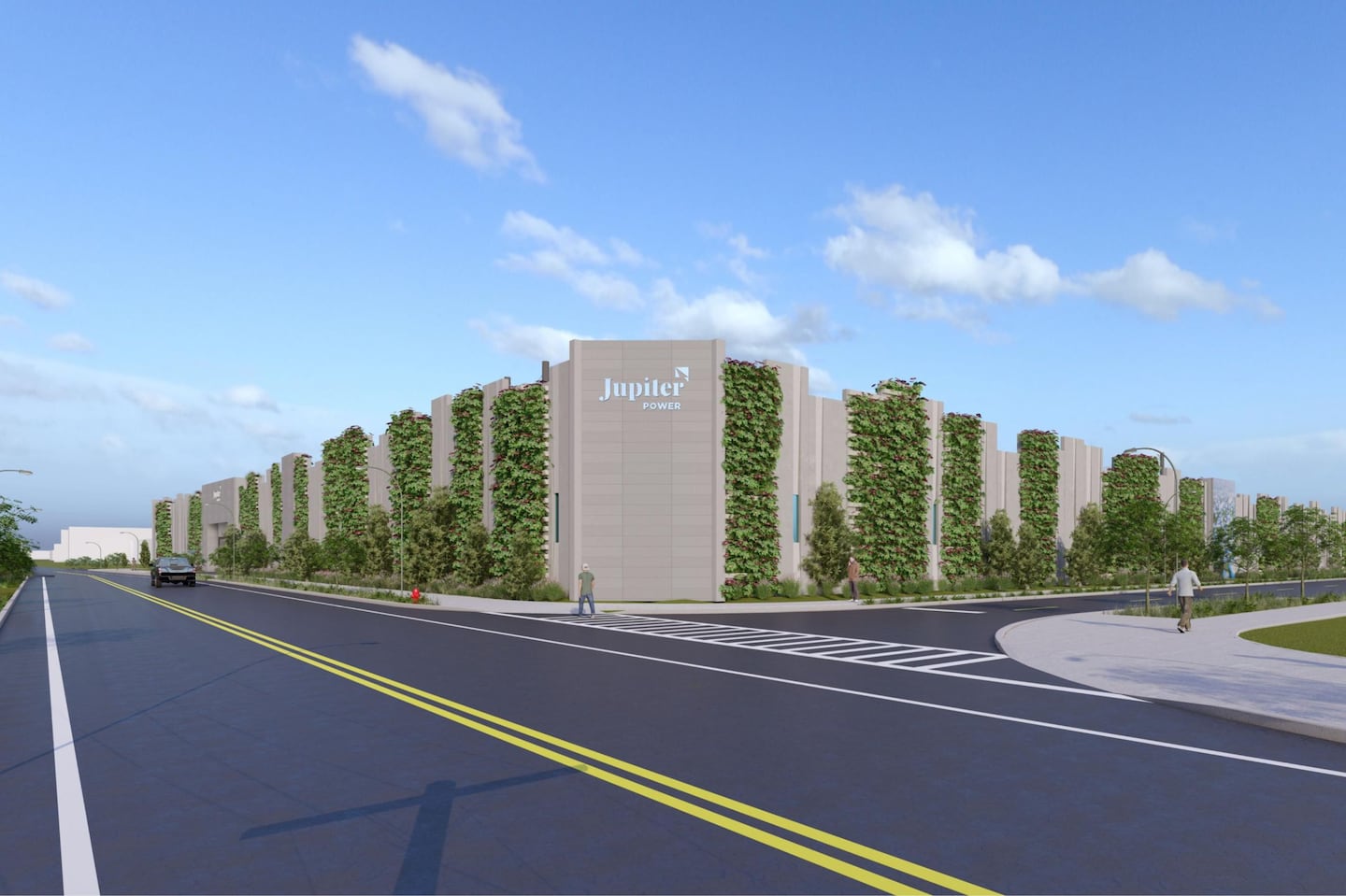 Developer Jupiter Power plans a giant battery farm in Everett, called Trimount Energy Storage, on part of what was once an oil tank farm. This is a preliminary rendering of the project, as seen from Beacham Street.