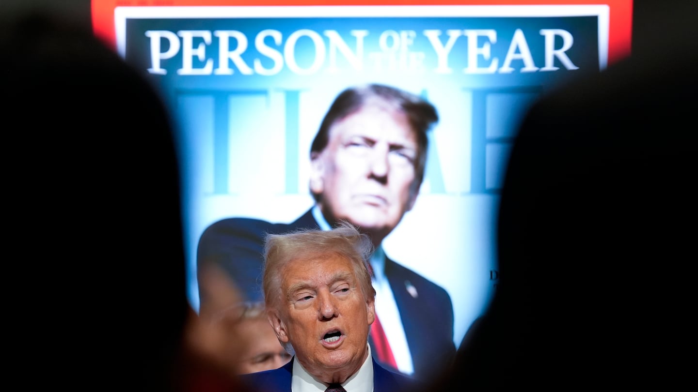 President-elect Donald Trump speaks during a Time magazine Person of the Year event at the New York Stock Exchange, Thursday, Dec. 12, 2024, in New York.