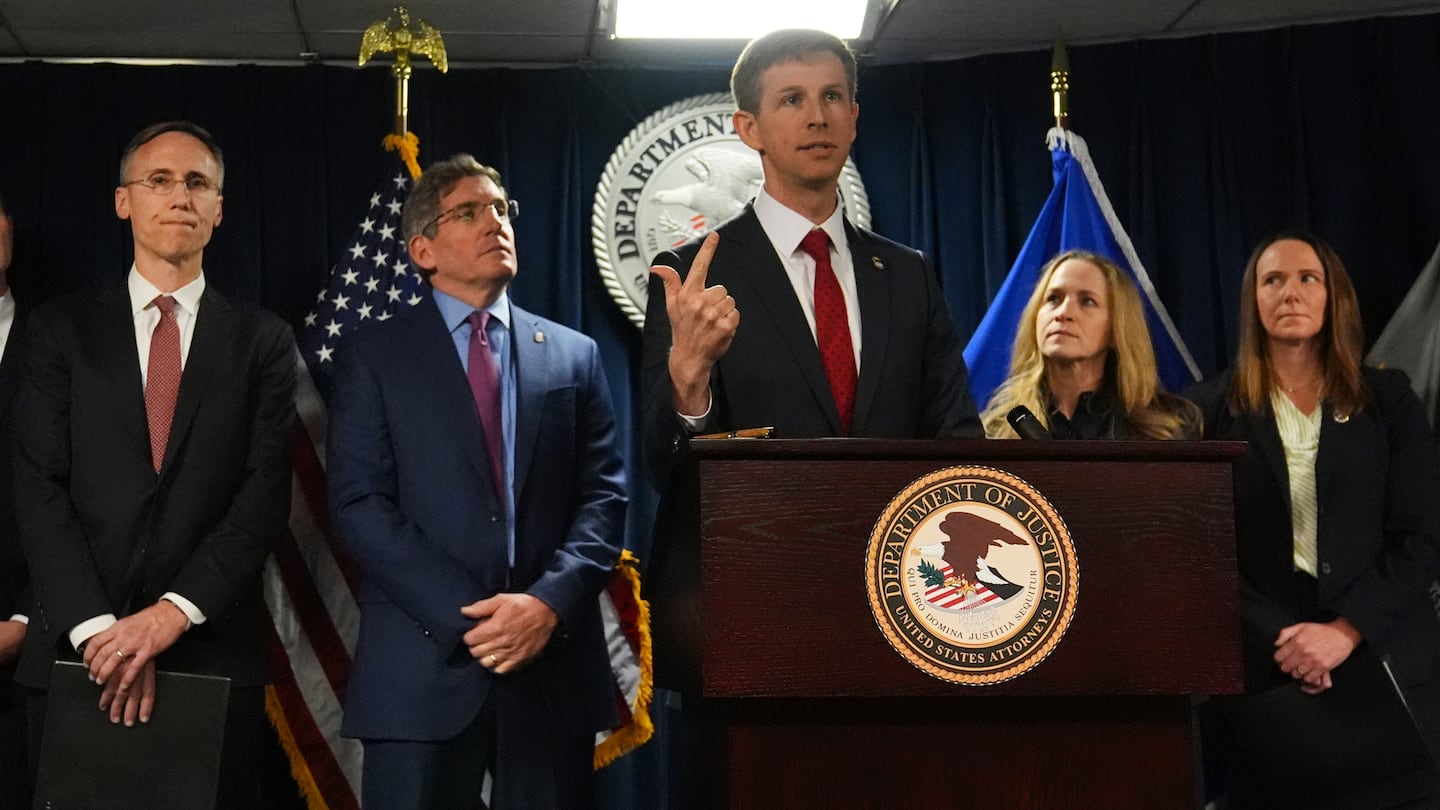 Christopher R. Kavanaugh, the US attorney for the Western District of Virginia, gestured while announcing that the McKinsey & Company agreed to pay $650 million for helping Purdue Pharma boost opioid sales, during a news conference at the Moakley Federal Courthouse on Friday in Boston.