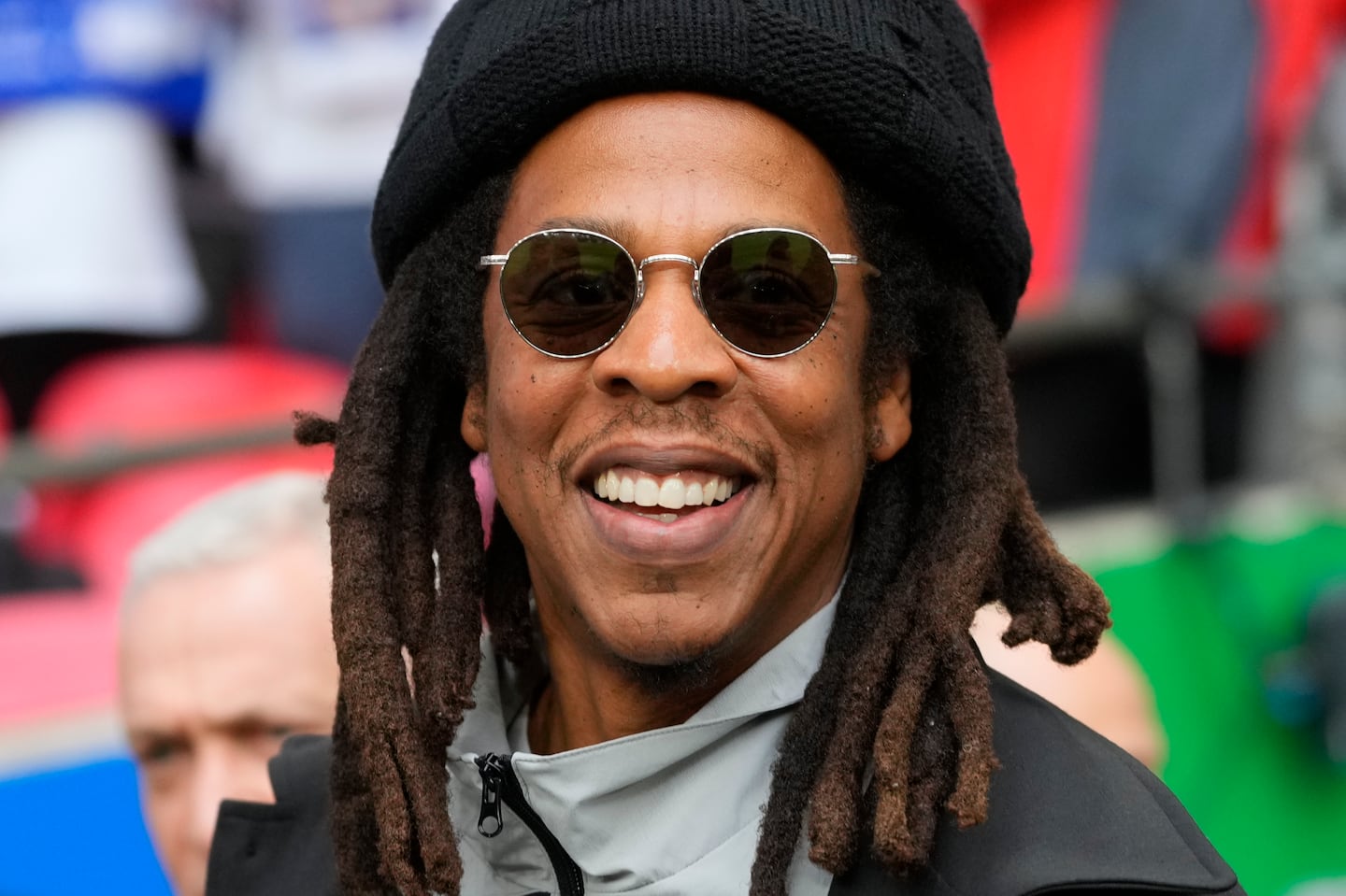 Jay-Z smiles ahead of the Champions League final soccer match between Borussia Dortmund and Real Madrid at Wembley stadium in London, on June 1.