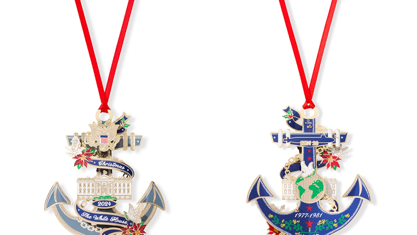 Rhode Island-based Beacon Designs, a division of ChemArt, has designed every official White House ornament since the series began in 1981 for the White House Historical Association, including this year's ornament honoring President Jimmy Carter, both sides seen here.