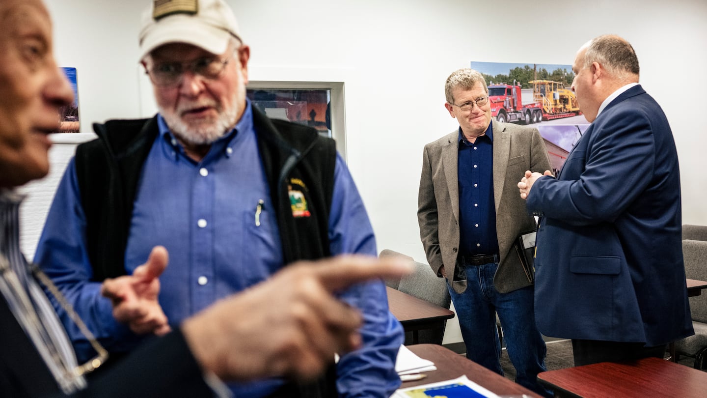 Steven Heffernan, middle right, talked with fellow Vermont Republican State Senators during a caucus in Montpelier, Vt. on Nov. 26.