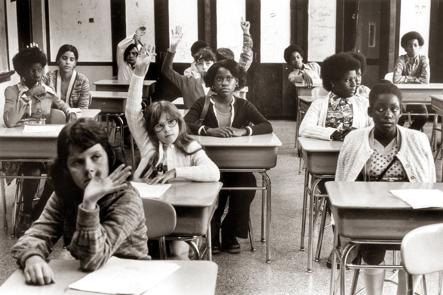 Seventh-graders at the Curley School on the first day of school in 1975. (Ulrike Welsch/Globe staff)