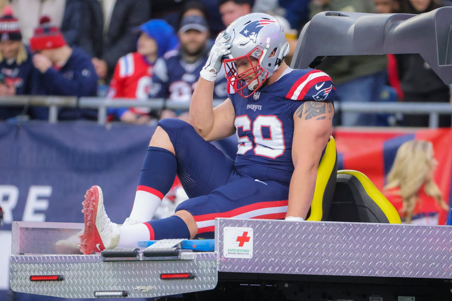 Cole Strange's last game with the Patriots came last December, but ended when he suffered a torn patellar tendon.