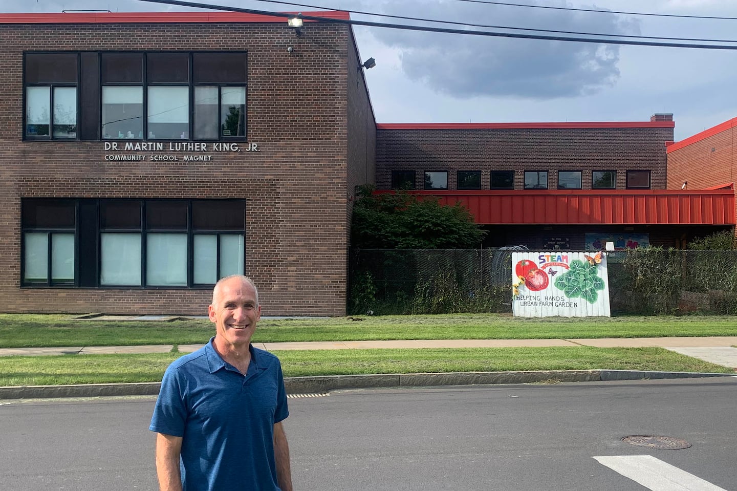 The author at the elementary school he attended in Syracuse, N.Y.