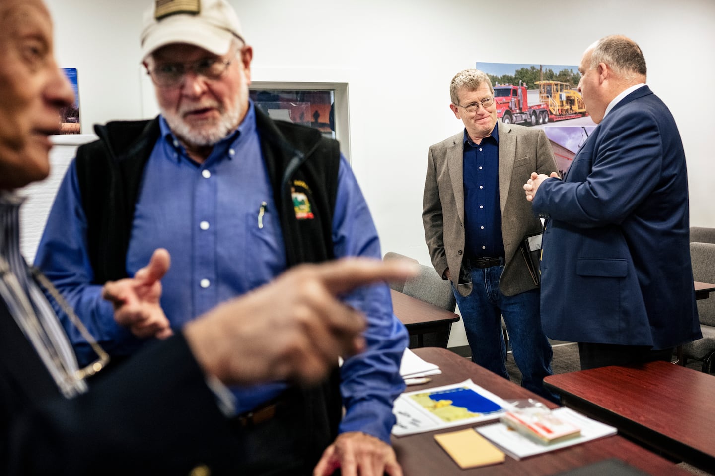 Steven Heffernan, middle right, talked with fellow Vermont Republican State Senators during a caucus in Montpelier, Vt. on Nov. 26.