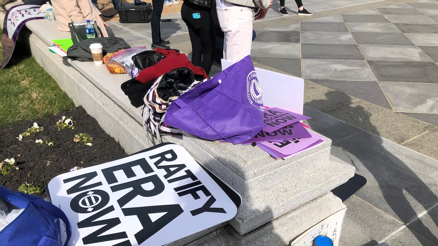 Advocates for the Equal Rights Amendment hold a rally on the Virginia Capitol steps in Richmond on Feb. 14, 2019.