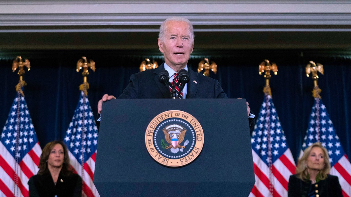 President Biden, delivers his remarks at the Democratic National Committee's Holiday Reception at Willard Hotel in Washington, on Dec. 15.