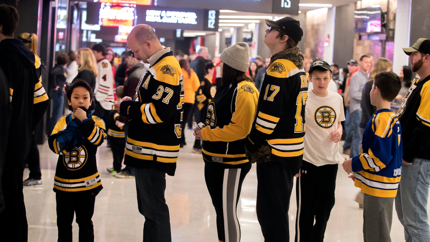 Bruins fans lined up for a concession stand between periods during a 2018 home game at TD Garden.