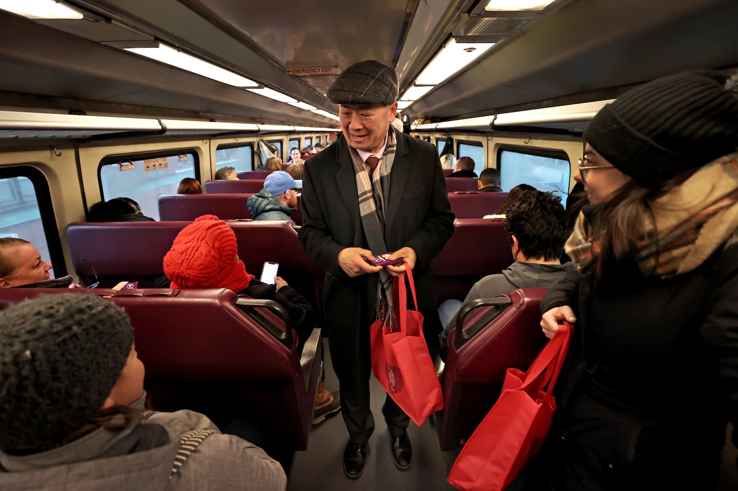 MBTA general manager Phil Eng handed out Valentine's Day candy to commuters in February.