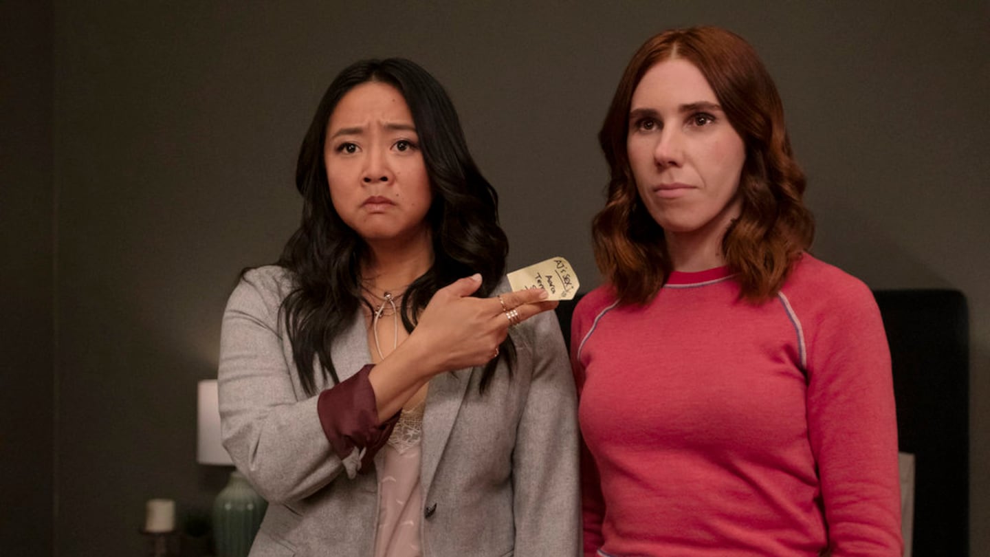 Stephanie Hsu as Ruby, Zosia Mamet as AJ in "Laid" on Peacock.