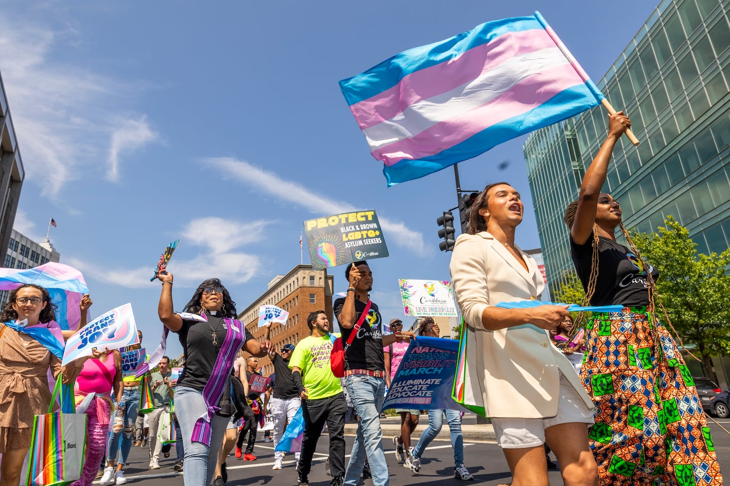 Trans activists and allies in the National Trans Visibility March in Washington, D.C., on Aug. 24.