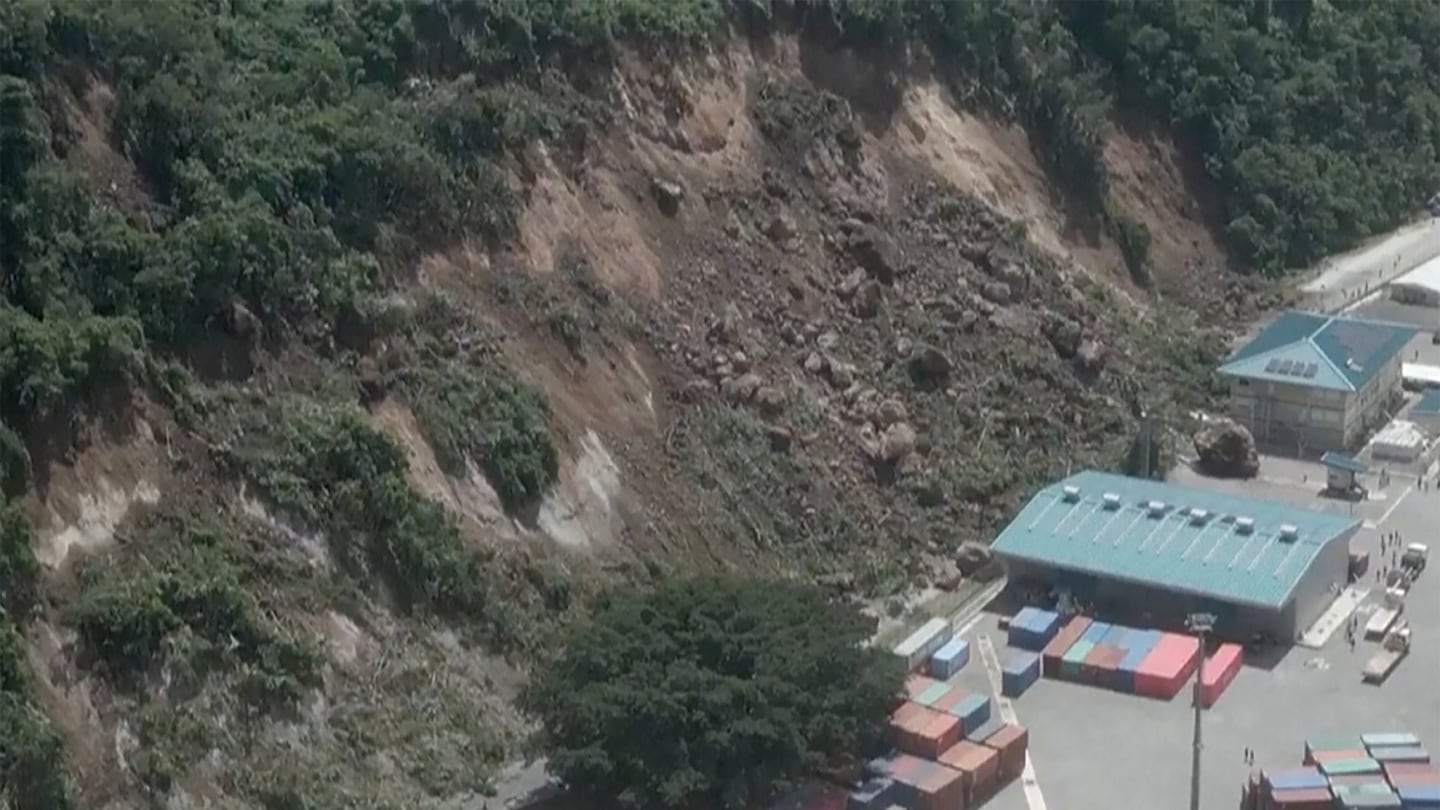 A landslide near an international shipping terminal in Port Vila, Vanuatu following a powerful earthquake on Dec. 17.