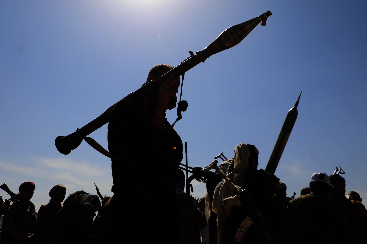 Armed supporters of Yemen's Houthi rebels in Sanaa, Yemen.