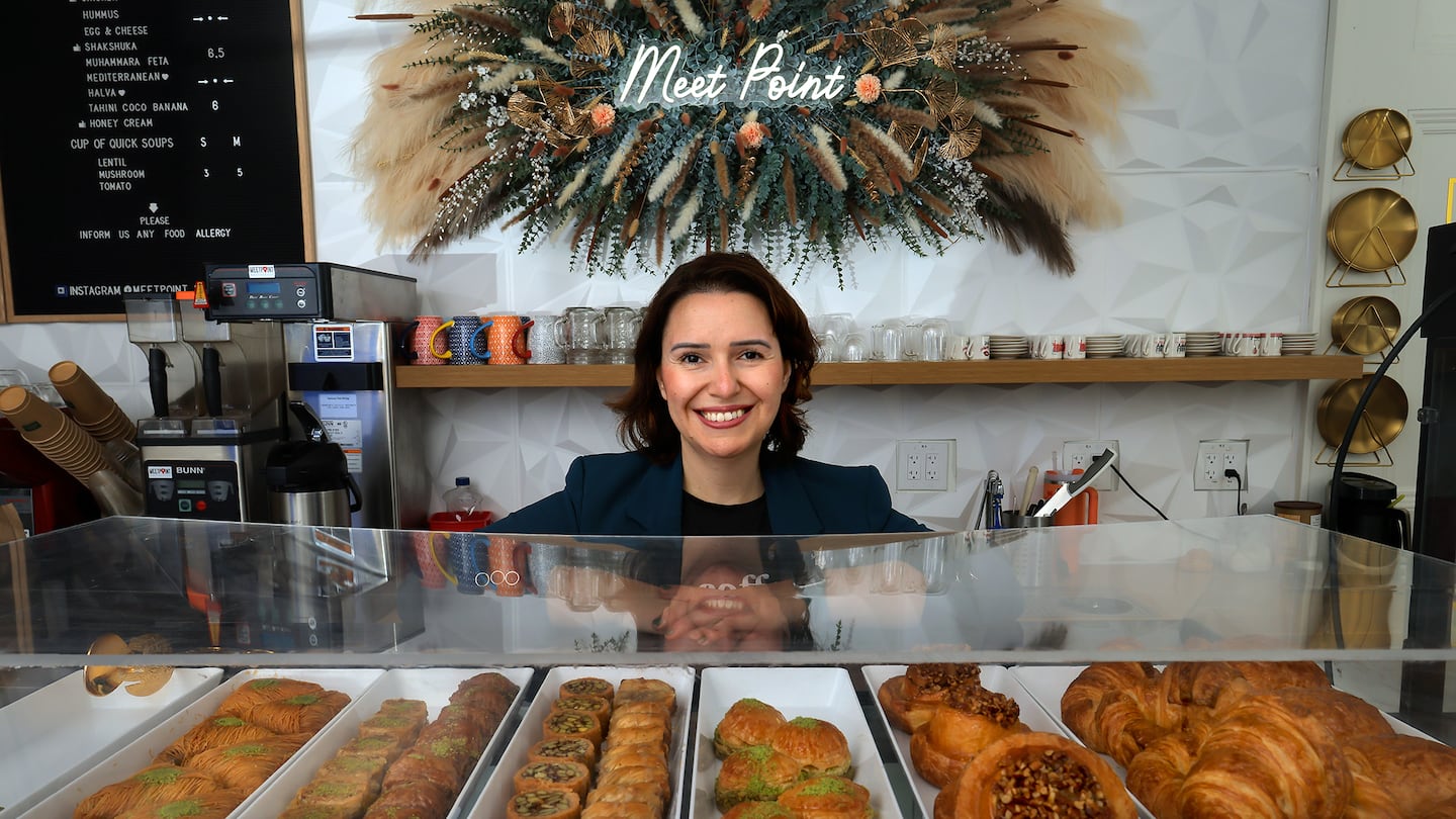 Owner Yesim Otsuz inside Meet Point Patisserie in Brookline.