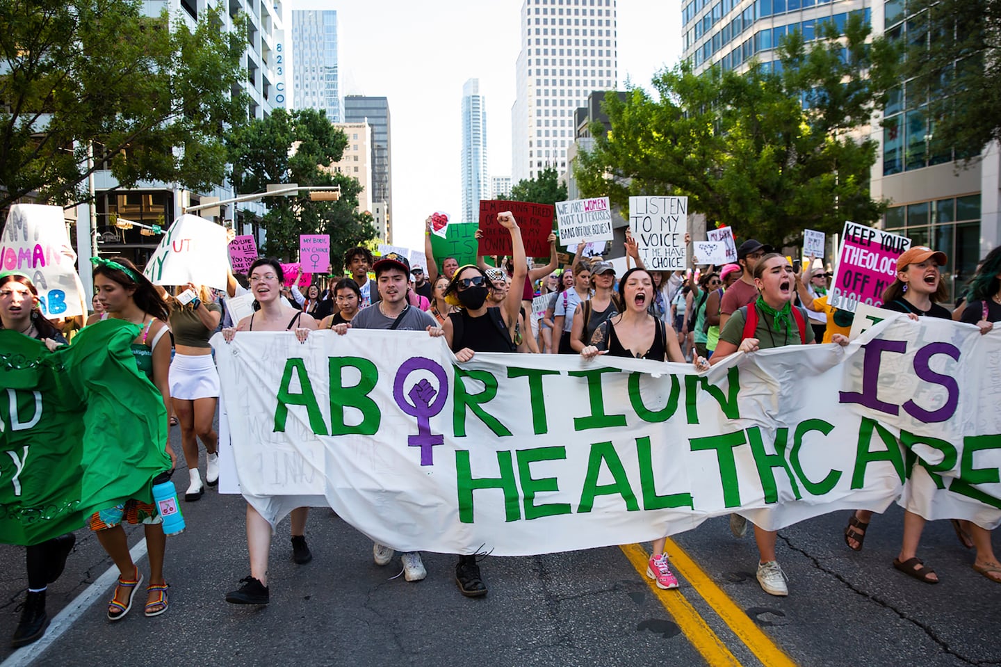 Abortion rights supporters marched down Congress Avenue in downtown Austin, Texas, in 2022.