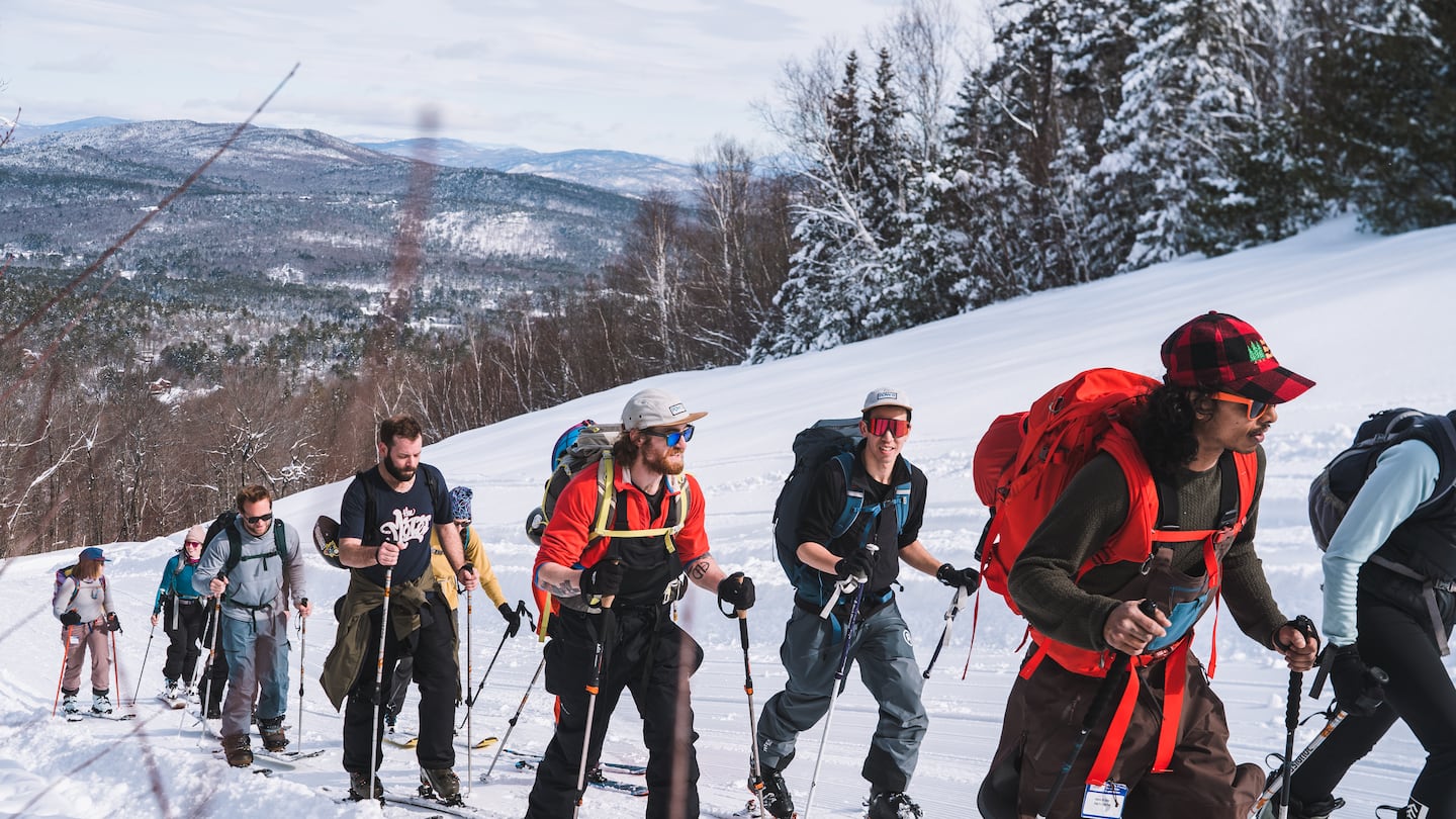 Uphill skiers work their way up the mountain during an Inclusive Ski Touring program at Mt. Abram in Greenwood, Maine. The "Open to All" program runs every Sunday that conditions allow from January to March.