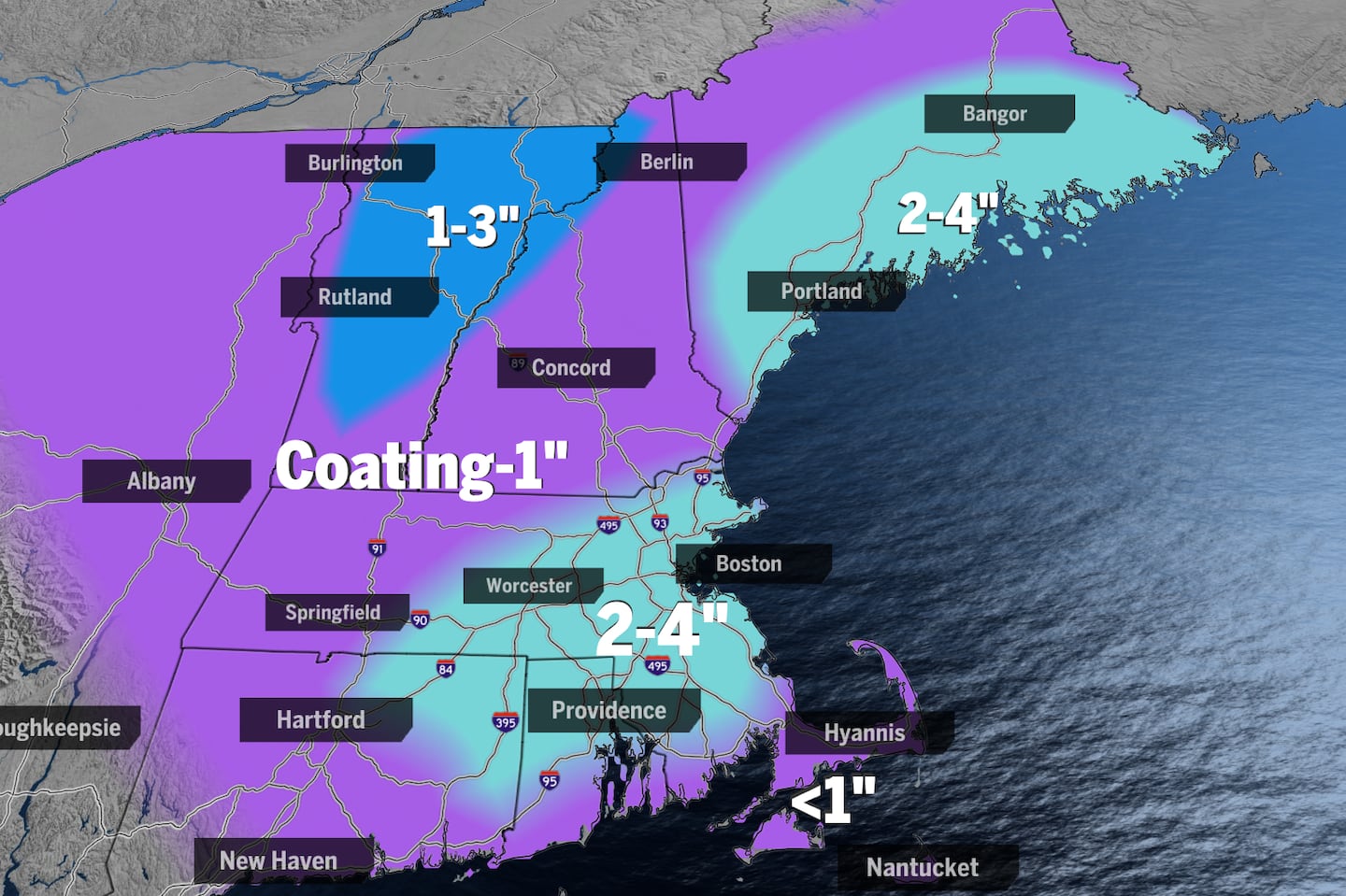 A coastal storm may bring up to 4 inches of snow in some spots.