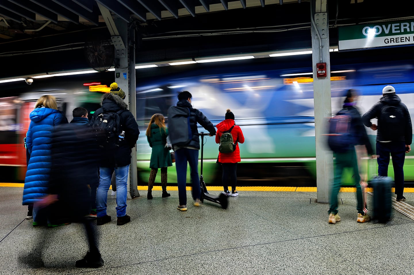 Passengers waited as a train arrived at Government Center.