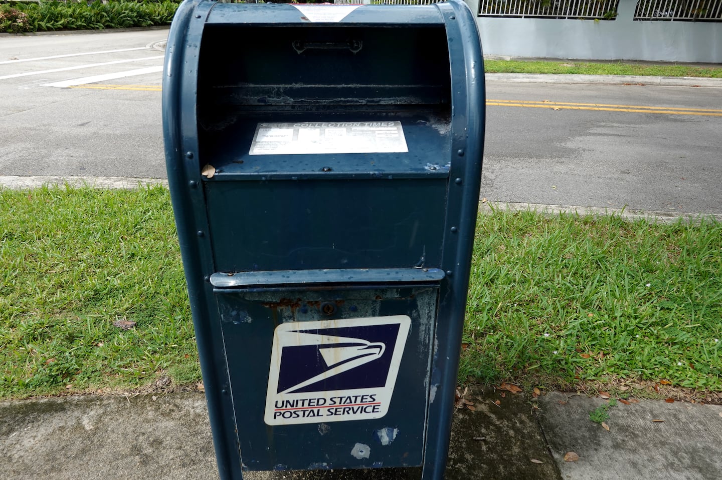 A United States Postal Service mail box is seen on September 2024 in Miami.