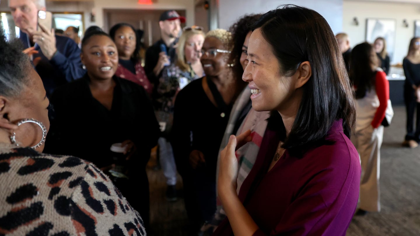 Boston Mayor Michelle Wu is pictured at a December event celebrating a city's Office of Housing program which provided financial support to 235 residents, allowing them to purchase their first homes.